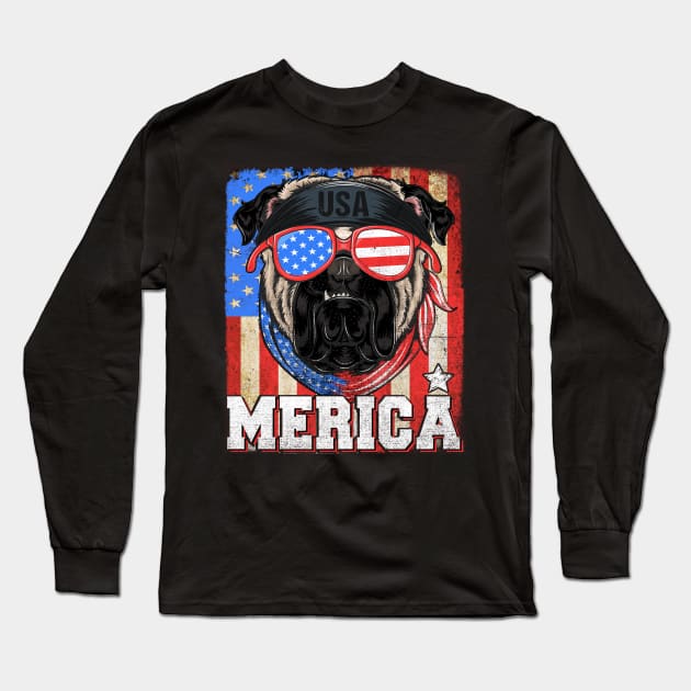 Funny Merica Retro Flag US Amirican Pitbull Patriotic Shirt Long Sleeve T-Shirt by drag is art